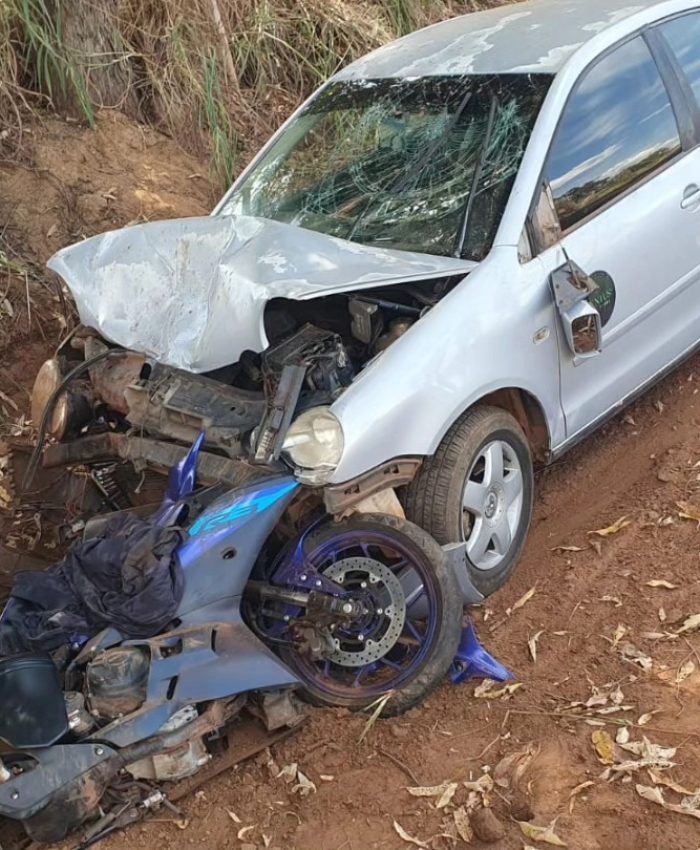 Colisão entre moto e carro deixa mulher em estado grave na MS-112, em Inocência